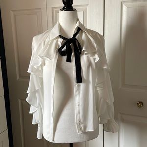Zara White Ruffle Blouse Size XS